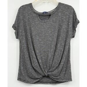 Democracy Women's Striped Knot Front XS Short Sleeves Boho Minimalist Y2K Casual